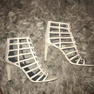 Calvin Klein white caged heels